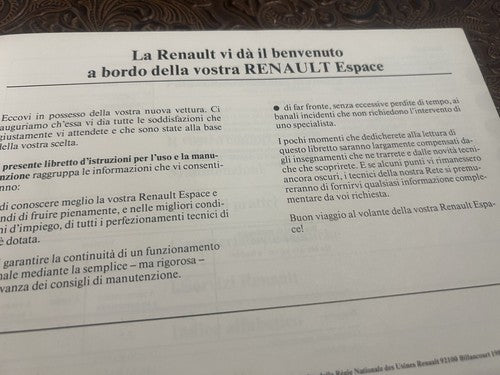 Renault expace Booklet Car Use and Maintenance IN Italian Original Vintage