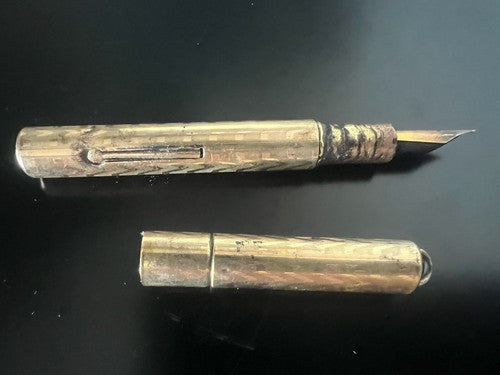 Stylo-Plume Stylo à Plume Laiton Ciselé Mécanisme à Levier Écrit Vintage 1920