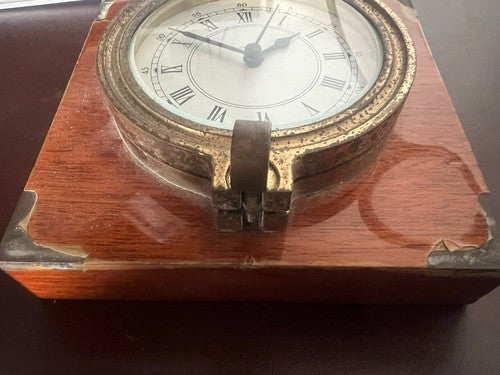 Horloge Murale Mur Bateau Métal Base Bois Nautique Hublot Quartz Vintage