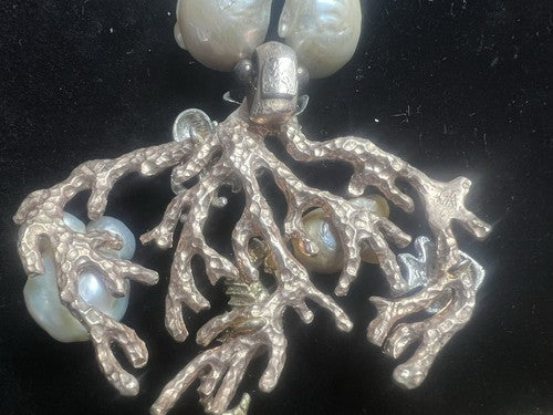 MMA Boucles Collier Argent 925 Laminé Or Perles Original Chevaux Marins