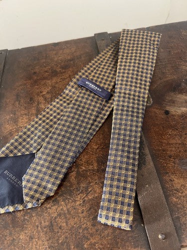 🔴 BURBERRY cravatta uomo blu quadretti tramati gialli PURA SETA