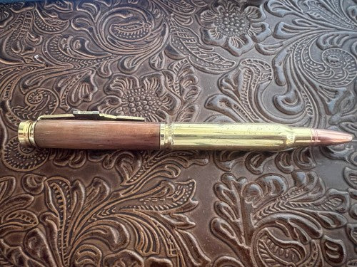🔴 Penna sfera fucile RAIN HUNTER metallo e legno con bossolo scrive vintage