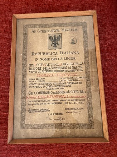 🔴 Laurea REPUBBLICA ITALIANA ingegneria industriale meccanica Napoli 1946