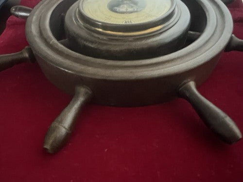 🔴 HUGER barometro timone legno meccanico a parete barca funziona vintage