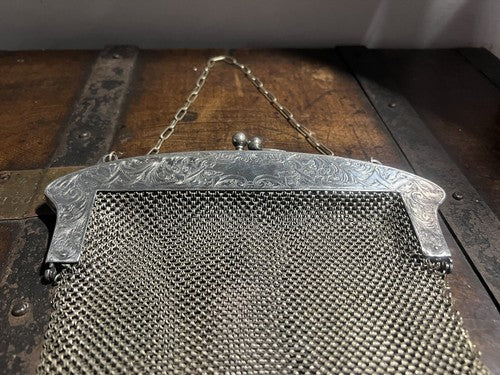 🔴 Borsa metallo filigrana fatta mano SILVER Germani con catena vintage art decò