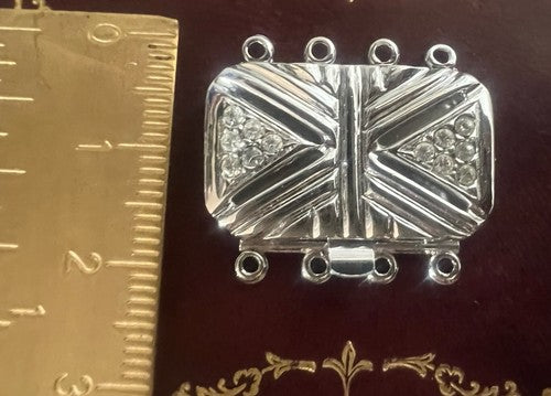 Argent Fermoir Collier Crochet 4 Fils avec Pierres Dessin A Righe Pyramides