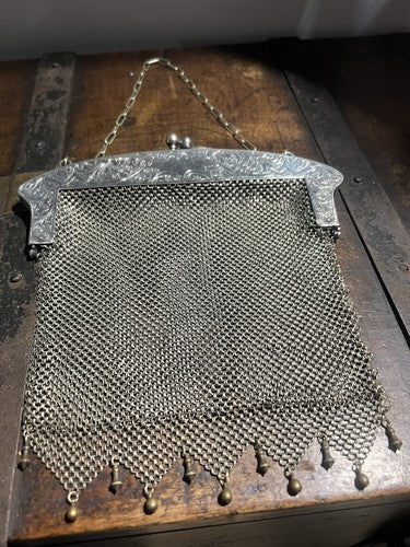 Sac Métal Filigrane Fabrics Mano Argent Germanique mit Chain Vintage Déco 