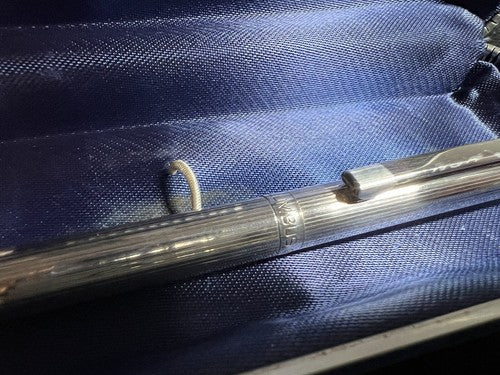 Columbus Pen Sphere Silver Solid 925 Ballpoint Stripe Bas Relief Vintage