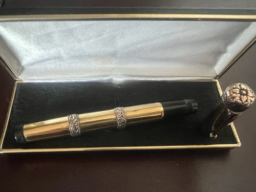 🔴 AMERIKA penna stilografica retrattile con bassorilievi pen ORO scrive vintage