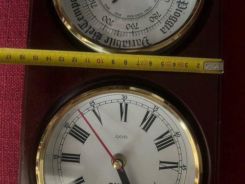 🔴 BINO Barometer-Wanduhr aus Holz und Messing mit Bullauge 