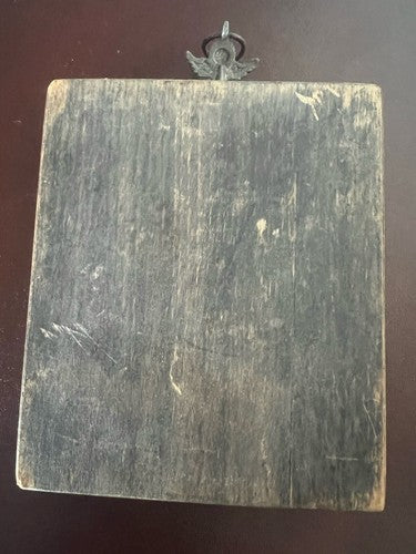 🔴 MADONNA con BAMBINO icona Sacra metallo Cesellato pittura base lignea vintage