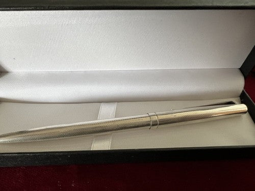 🔴 Kugelschreiber aus massivem 925er Silber, Wellenmuster, Basrelief, Guilloche-Muster, Vintage, 10