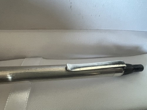 Stylo-Plume Sphère Argent 925 Rayures Mécanisme Bouton Snap Rare Vintage 20