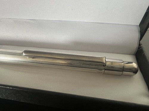 🔴 Penna sfera ARGENTO 925 MASSICCIO 925 righe pulsante a scatto scrive vintage