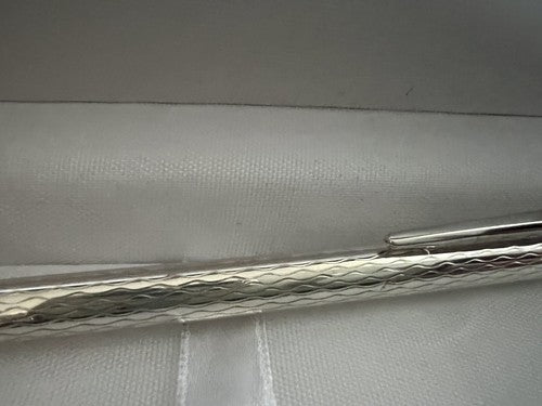 🔴 Penna sfera ARGENTO 835 massiccio corpo guillocchè pulsante antica 15