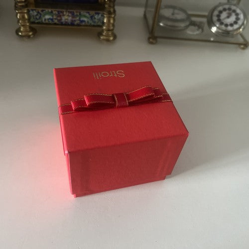 🔴 STROILI jewelry box ring earrings pendant charms with red ribbon 