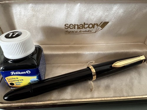 🔴 SENATOR penna stilografica PISTONE con iridium Point nera inchiostro Pelikan