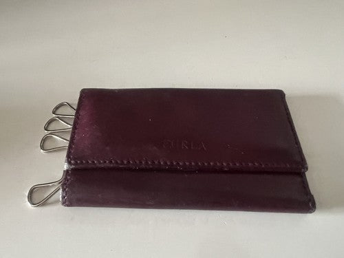 🔴 Portachiavi FURLA in pelle bordò con protezione chiavi vintage