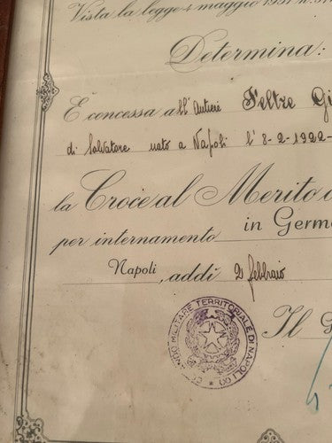 🔴 Attestato MERITO E CROCE guerra Italia Germania 1966 quadro timbri ORIGINALE