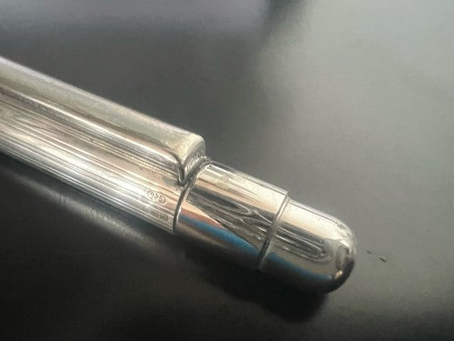 🔴 Penna sfera ARGENTO 925 MASSICCIO 925 righe pulsante a scatto scrive vintage