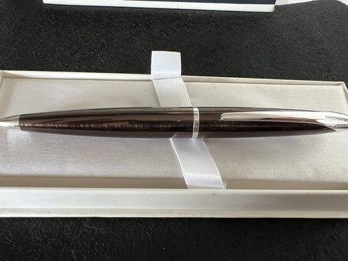 🔴 CROSS penna sfera lacca millerighe marrone e cromata aereodinamica scrive E