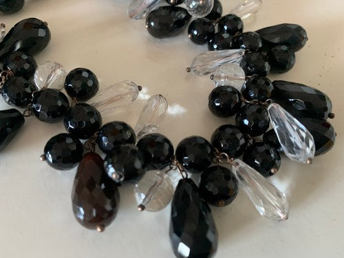 Déesse Collier de Bijoux Argent Plaqué Or Pierres Onyx Naturel Collier