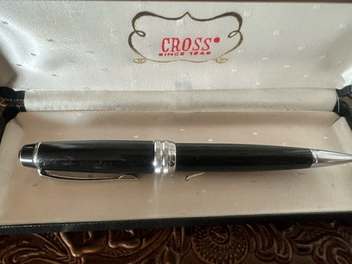 Cross Stylo-Plume Sphère Laque Noire Profils Chrome Écrit Avec Trousse F