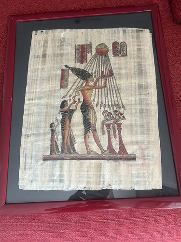 Papyrus Egyptian Authentic Egyptian Original Hand Painted L 34 H 42 Vintage