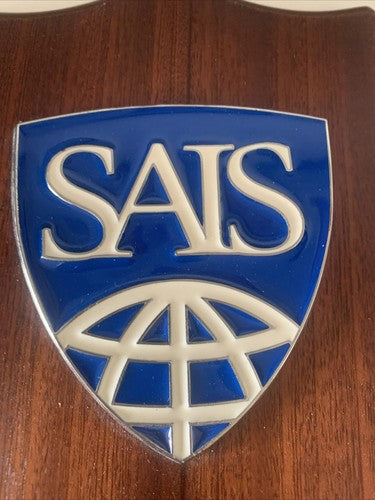 🔴 Wappen SAIS Holzschild JOHNS OPKINS INTERNATIONAL STUDIES Emaille-Anwendung 