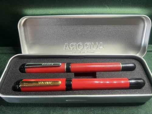 🔴 AURORA penna stilografica Idea ROSSA pennino M e sfera scrivono vintage