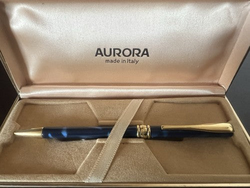 Aurora Stylo-Plume Sphère Magellano Laque Bleu Marbré Écrit Vintage Hauteur 