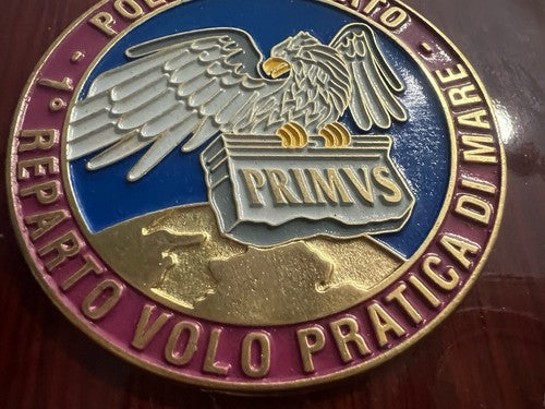 🔴 Wappen POLIZIA DI STATO VOLO PRATICA DI MARE Schild polierte Holzlacke h 15