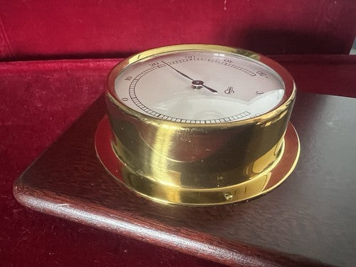BARIGO Thermometer Mechanical With Porthole Brass And Stand Wood 