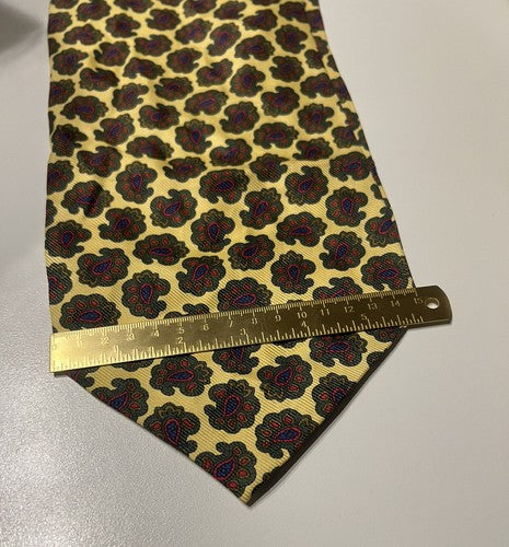 🔴 DUPONT Foulard cravatta uomo seta pura giallo oro con decori rara