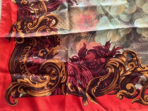 🔴 GIANFRANCO FERRE' foulard donna seta pura rosso con quadro frutta elegante