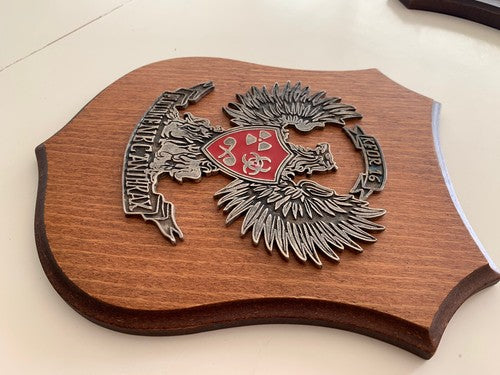 🔴 Militärwappen, Holzschild ABC-Zug Anthrax Kosovo Kfor 16 