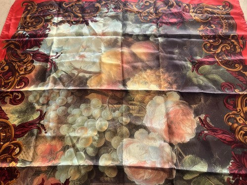 🔴 GIANFRANCO FERRE' foulard donna seta pura rosso con quadro frutta elegante