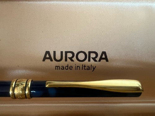 Aurora Stylo-Plume Sphère Magellano Laque Bleu Marbré Écrit Vintage Hauteur 