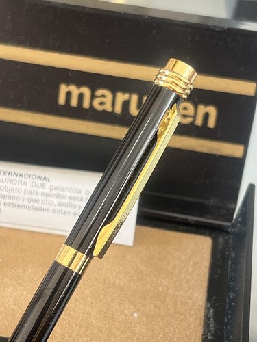 🔴 MARUPEN penna sfera in lacca nera profili dorati certificato scatola VINTAGE