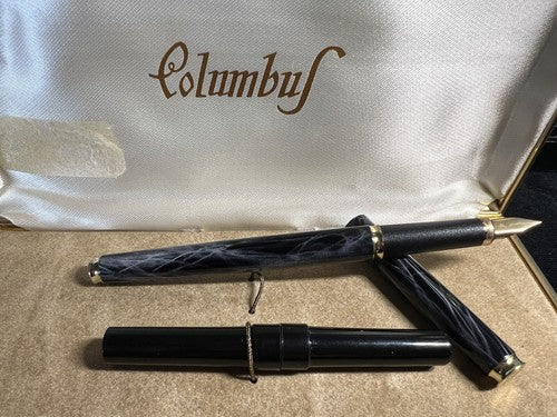 🔴 COLUMBUS penna stilografica lacca nero grigia marmorizzata cartuccia scrive