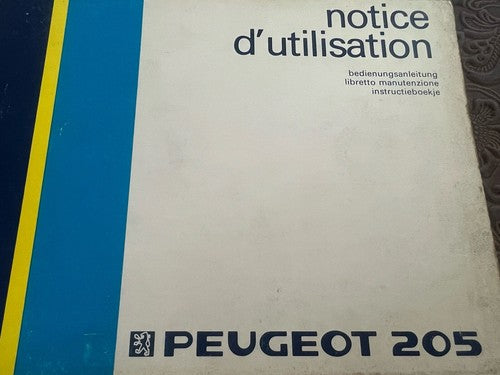 Peugeot 205 Livret Voiture Utilization Entretien International Original Rétro 