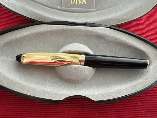 🔴 ADDEX penna stilografica mini DIVA lacca nera cartuccia Iridium Point scrive