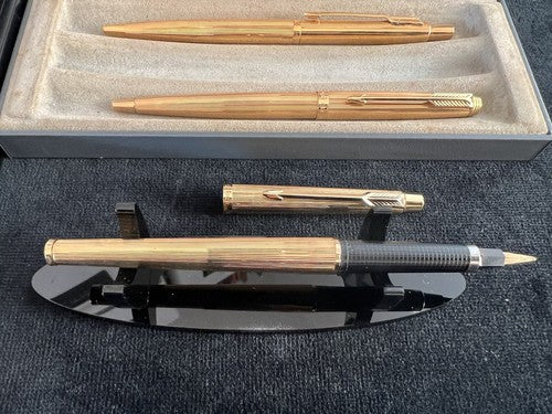 PARKER 180 Gold Plated Fountain Pen And 2 Ballpoint Pens Write