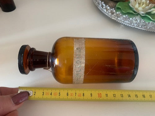 🔴 Bottiglia AMPOLLA vetro medica laboratorio VINTAGE vetro h. 14 vintage