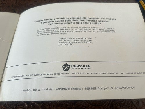 Chrysler Simca Horizon Booklet Car Use Maintenance Italian Original
