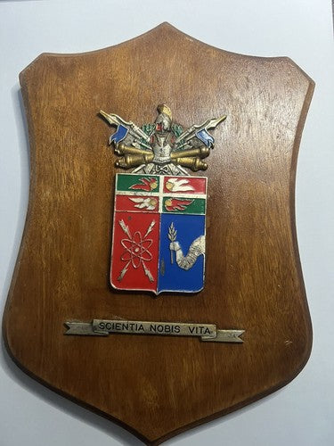 🔴 Crest SCUOLA ARTIGLIERIA scudo legno lucidato con metallo smalti h 22