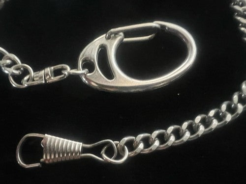 🔴 CATENA orologio tasca cromata con moschettone Lunghezza 38 cm VINTAGE