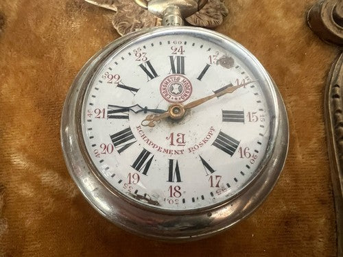 ROSSKOPF Montre Poche Chronomètre Moderne Cassé mit Image Mural Vintage 