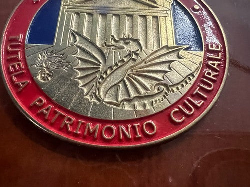 Crest Carabinieri Bouclier Bois Poli Avec Applications Métal Vernis Hauteur 15