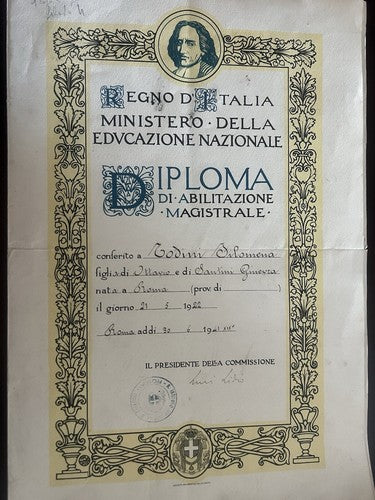🔴 Originales Lehrdiplom des Königreichs Italien vom 30. Juni 1941 